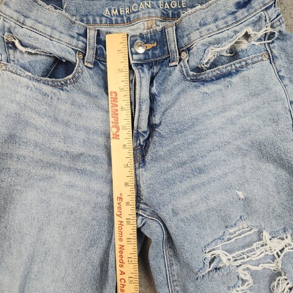 American Eagle 90's Straight Fit Cotton Denim Jeans Womens 6 Long Blue Ripped - Picture 7 of 11